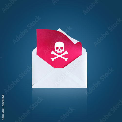 Open the letter with a virus on a blue background.