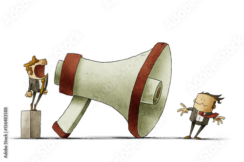 Fotografie boss shouting at businessman through a big megaphone