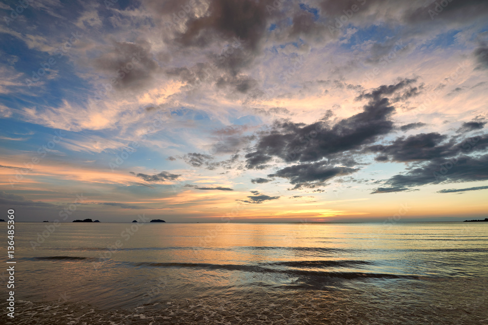Coast of the sea at colorful sunset Koh Chang, Thailand. Beach s