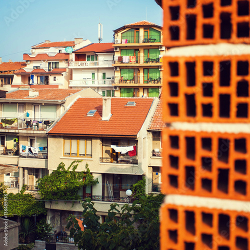 Fototapeta Naklejka Na Ścianę i Meble -  Houses with yellow roofs in Sozopol, Bulgaria