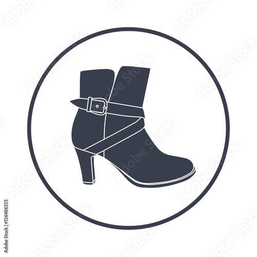sign of fashionable female ankle boot with heel, vector, illustration,