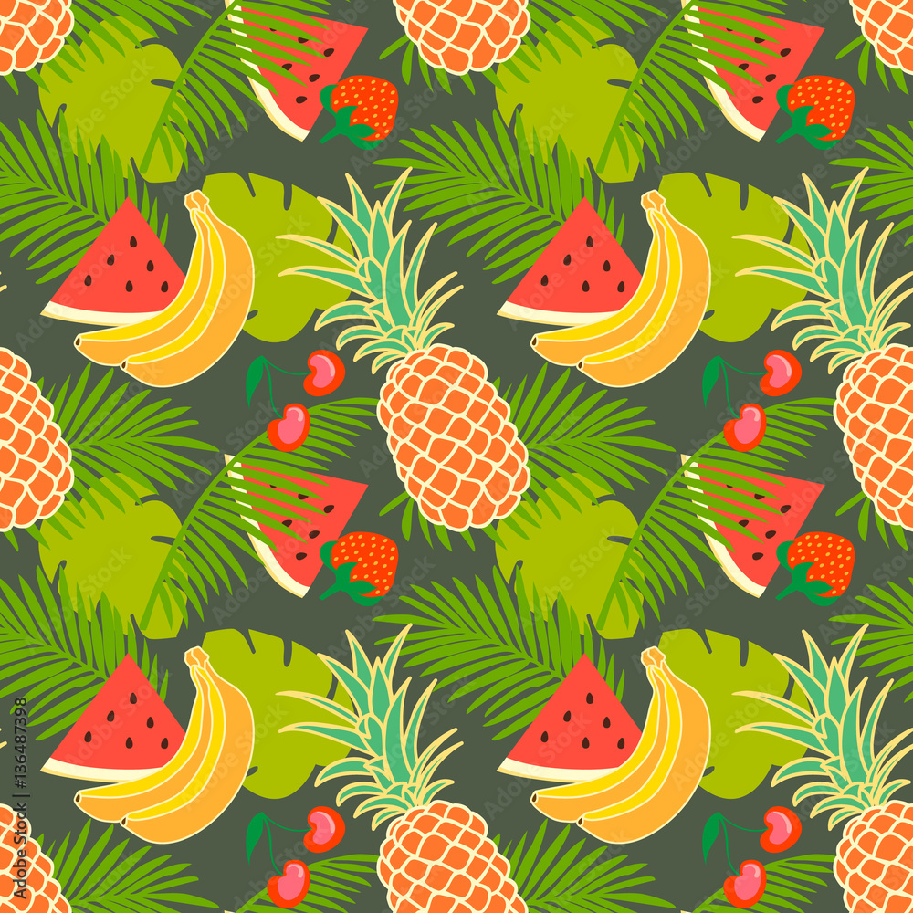 Floral seamless pattern with tropical fruit Floral seamless pattern with tropical fruit