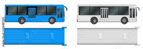 Set white, blue City bus template. Passenger transport. Vector illustration eps 10 isolated on white background.