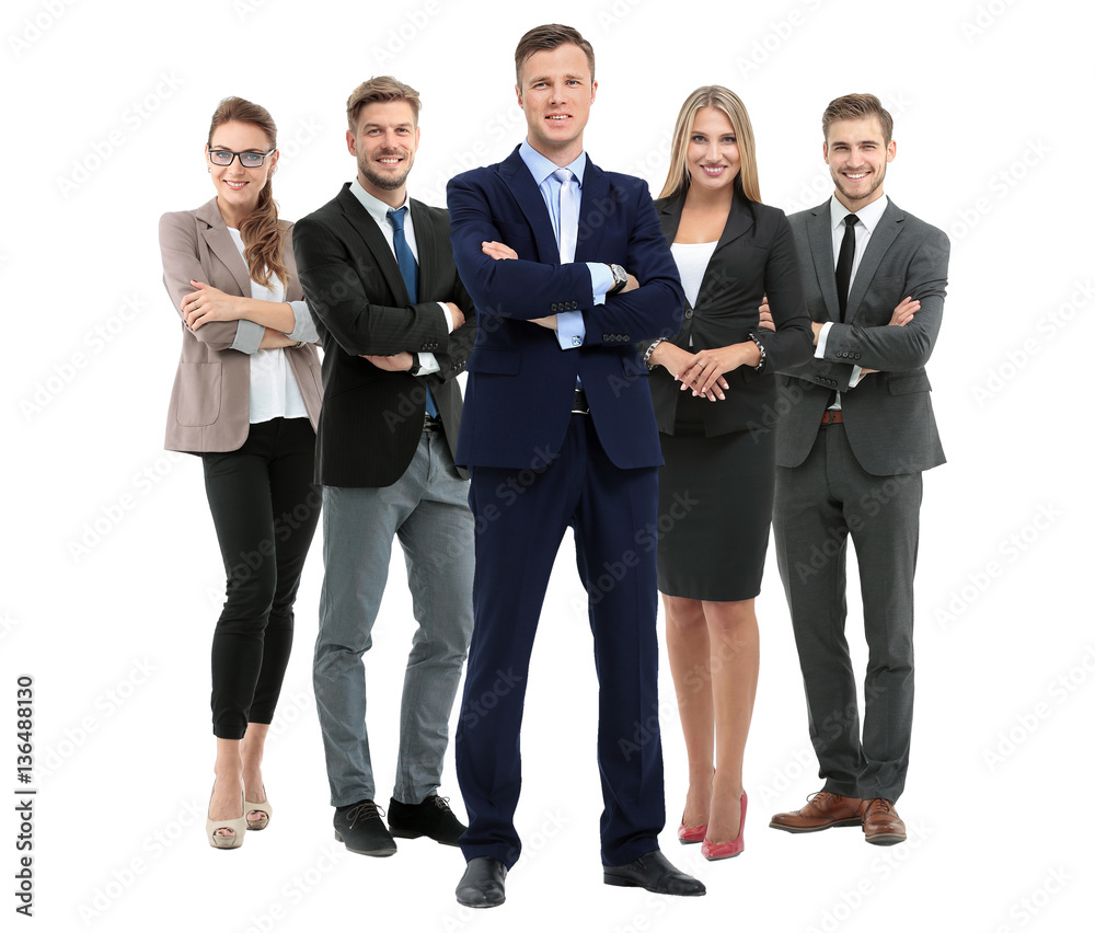 Group of smiling business people. Isolated over white background