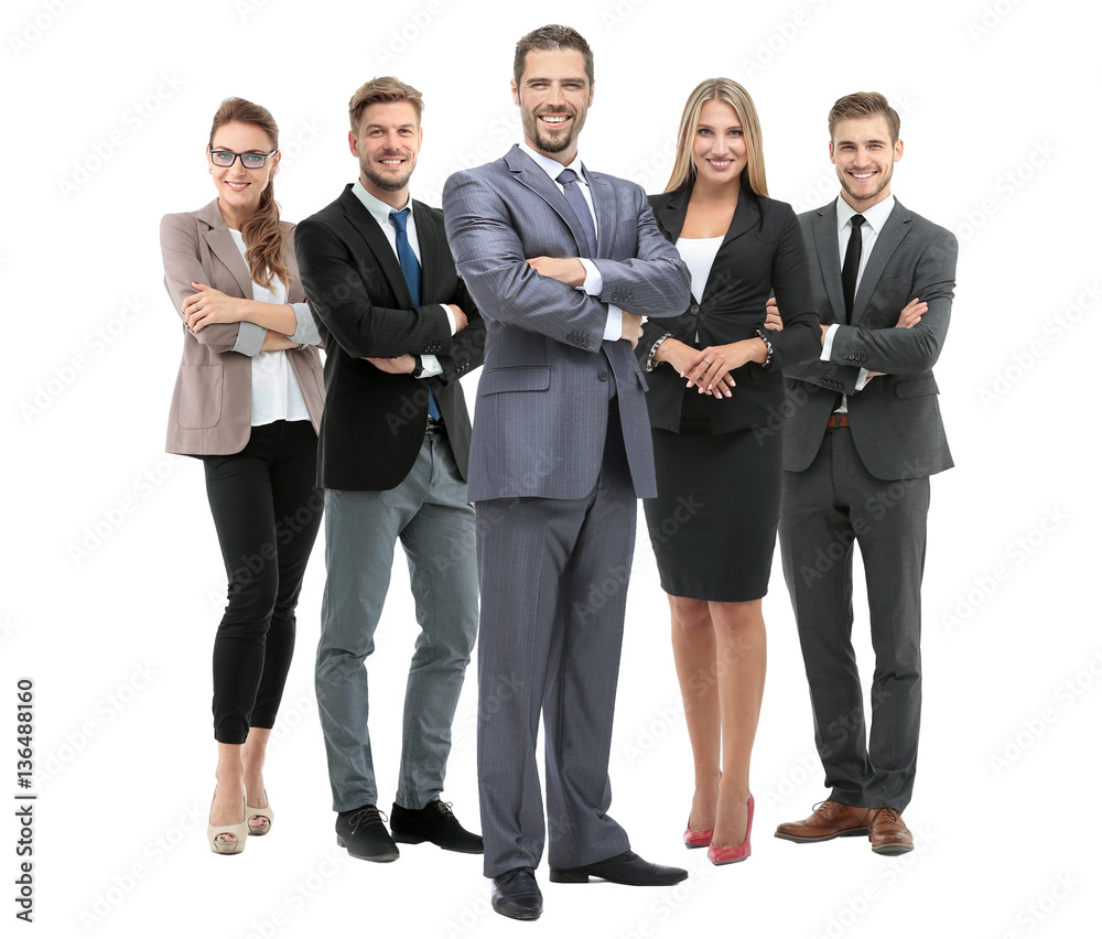 Group of smiling business people. Isolated over white background