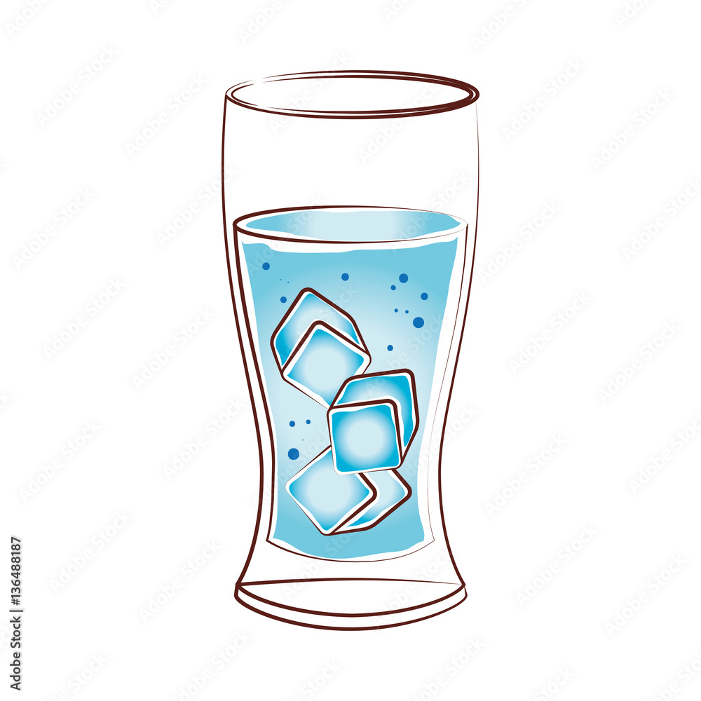 colorful silhouette with glass with water and ice cubes vector ...