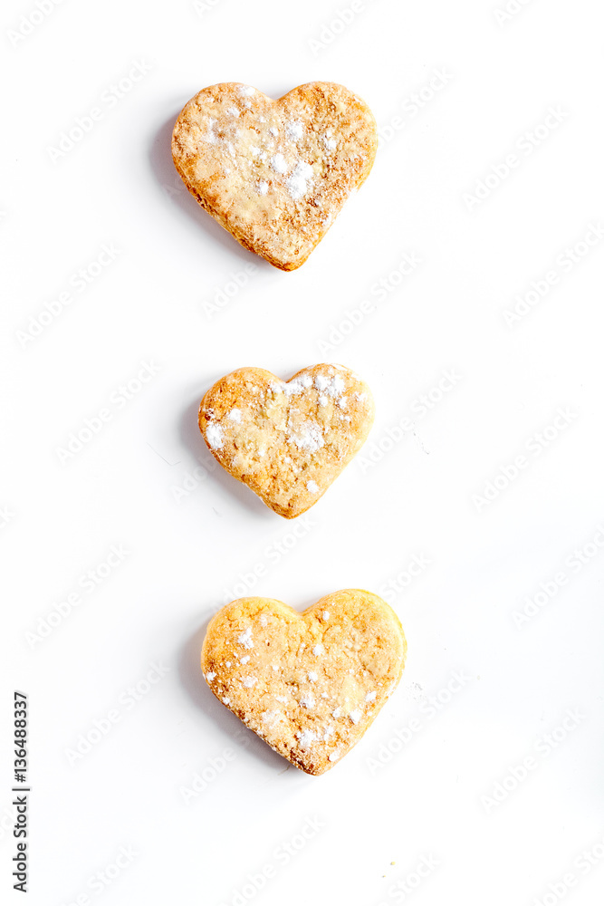 cookies for Valentine Day heartshaped on white background top view cookies for Valentine Day heartshaped on white background top view