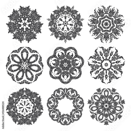 vector set of nine mandals, vintage decorative elements