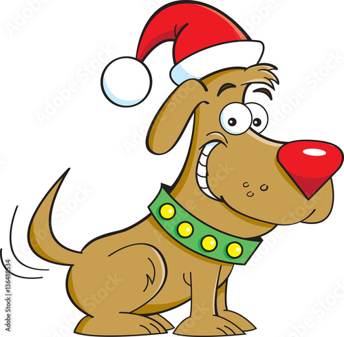 Cartoon illustration of a dog wearing a Santa hat.