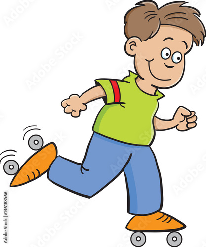 Cartoon illustration of a boy roller skating.