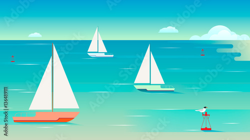 Seascape with sailing yachts