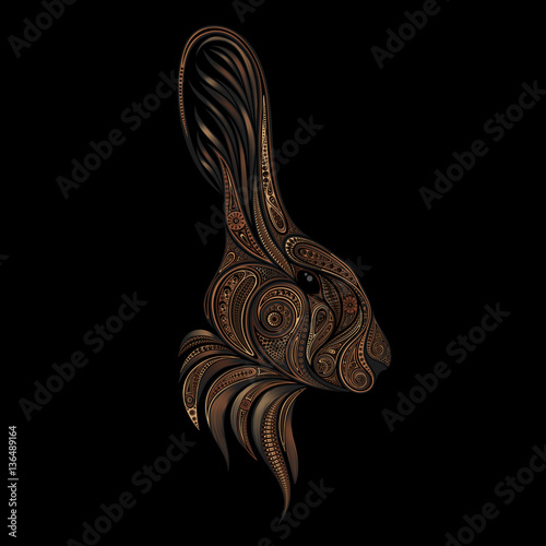 Silhouette vector rabbit brown patterns on a black background