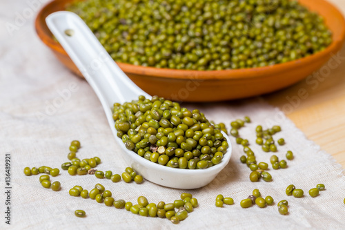 Green bean seed on table.