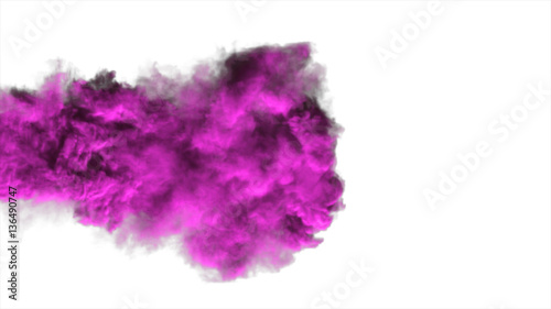 Purple dense smoke on a white background isolated