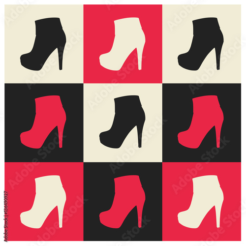 set of fashionable female high heel boots, vector, illustration