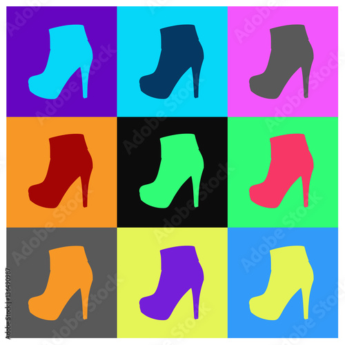 set of fashionable female high heel boots, vector, illustration