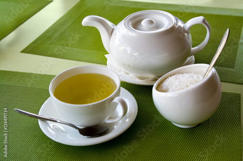 hot tea in porcelain cup