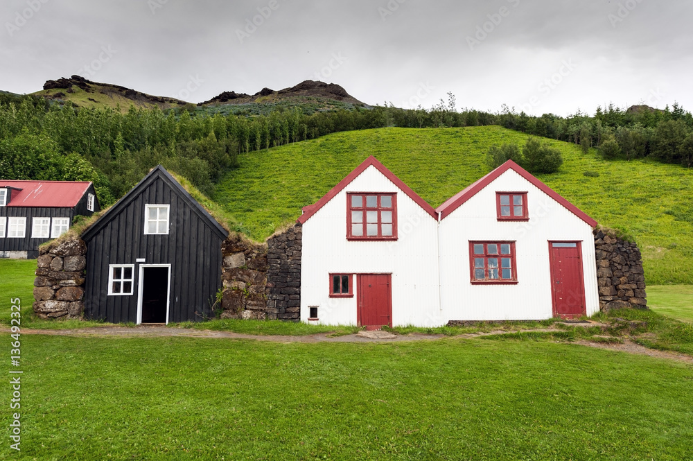 Traditional wooden icelandic houses in Skogar Traditional wooden icelandic houses in Skogar