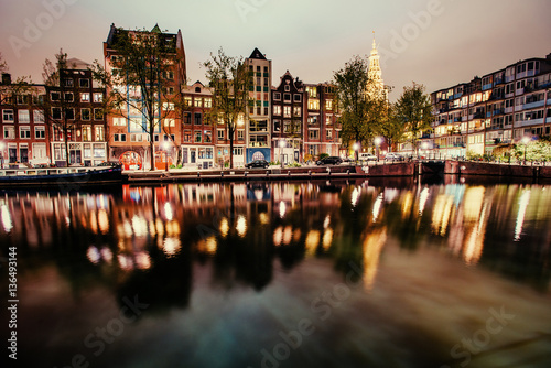 Beautiful night in Amsterdam.  illumination of buildings an