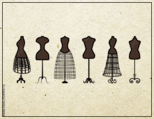 Set of fashion dress forms  - halftone  vintage   poster