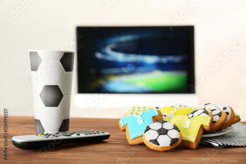 Creative cookies prepared for watching football match at home