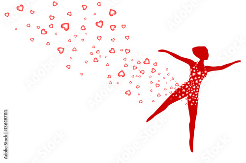 Frau mit fliegenden roten Herzen 