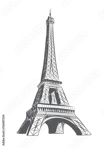 Carta da parati vector illustration of eiffel tower drawn in sketch style
