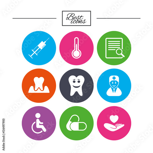 Medicine, medical health and diagnosis icons.