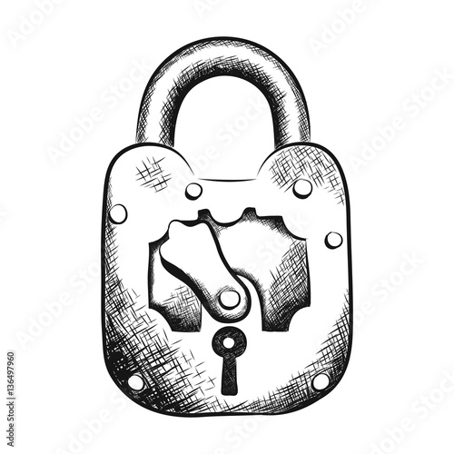 vector illustration of a lock drawn in sketch technique