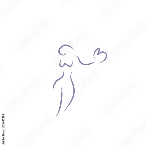 woman heart vector line illustration