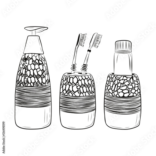 vector illustration of bath and shower set with toothbrush, toot