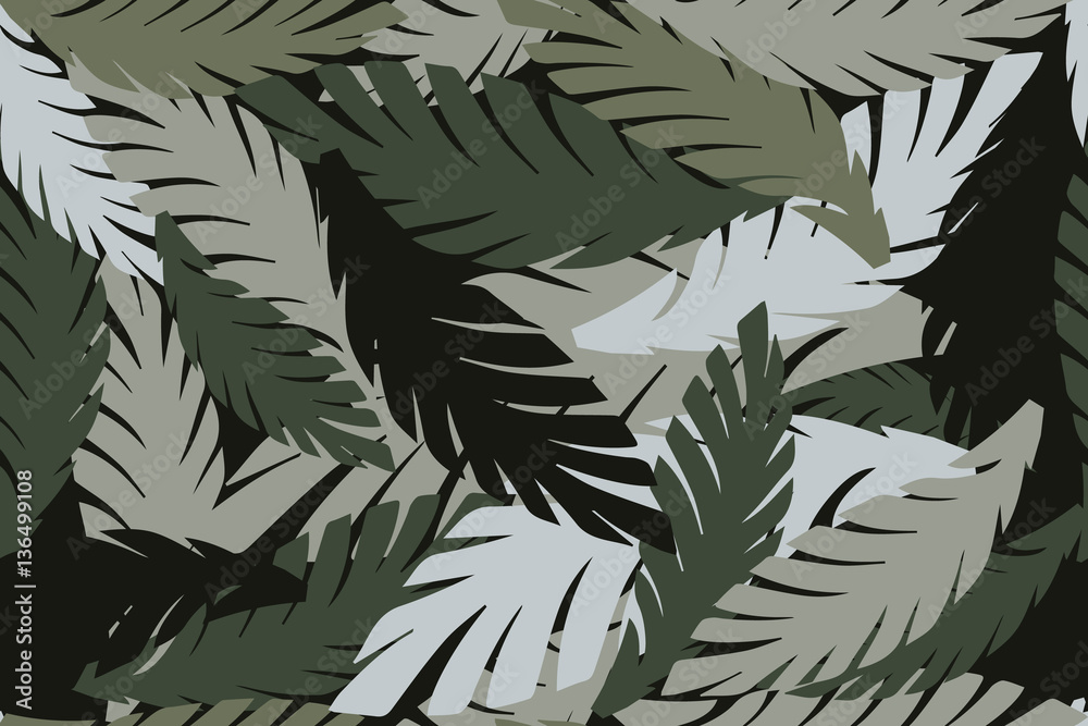 Summer tropical palm tree leaves seamless pattern. Vector grunge design ...