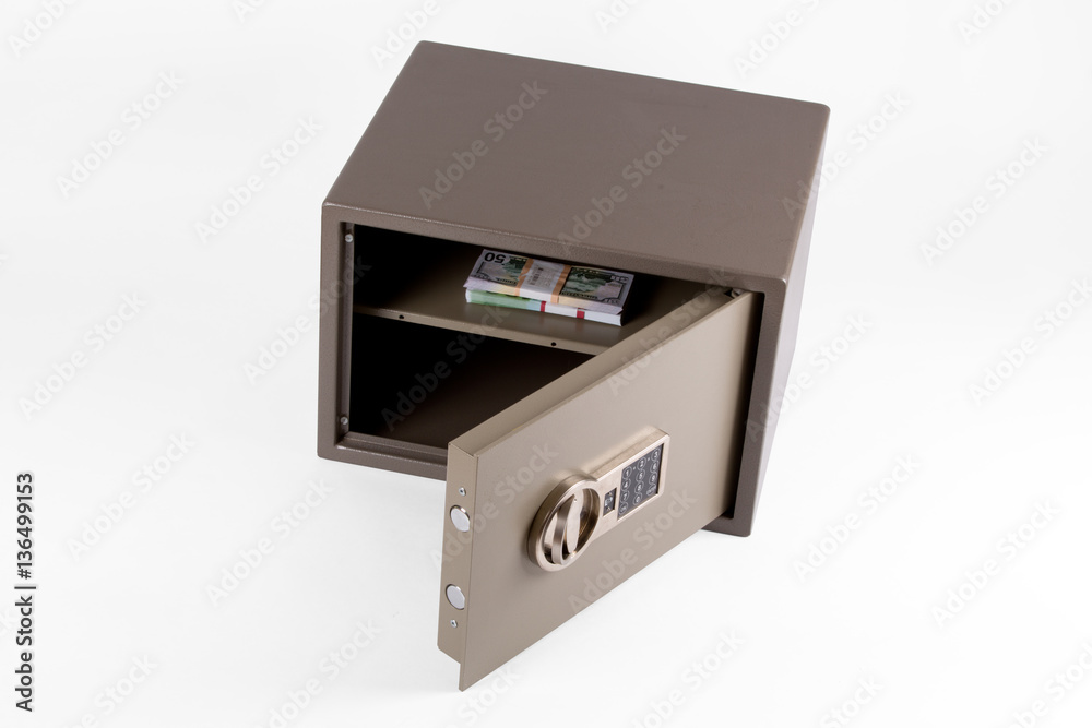 Safe with combination lock on white background Safe with combination lock on white background