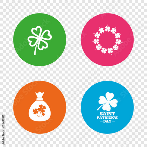Saint Patrick day icons. Money bag with clover.