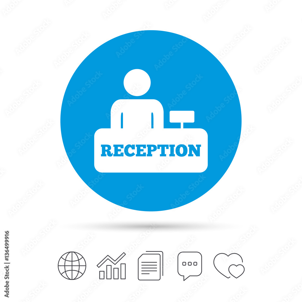Reception sign icon. Hotel registration table. Reception sign icon. Hotel registration table.