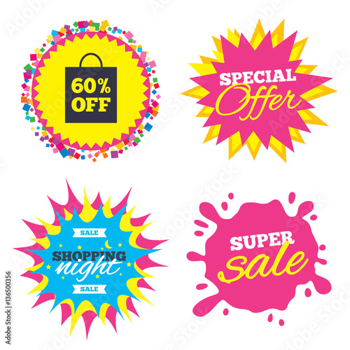 60 percent sale bag tag sign icon.