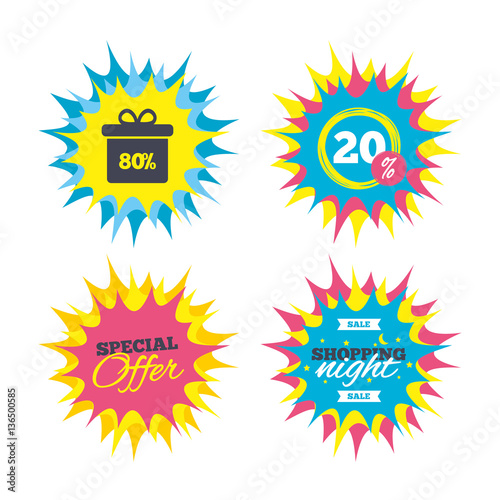 80 percent sale gift box tag sign icon.