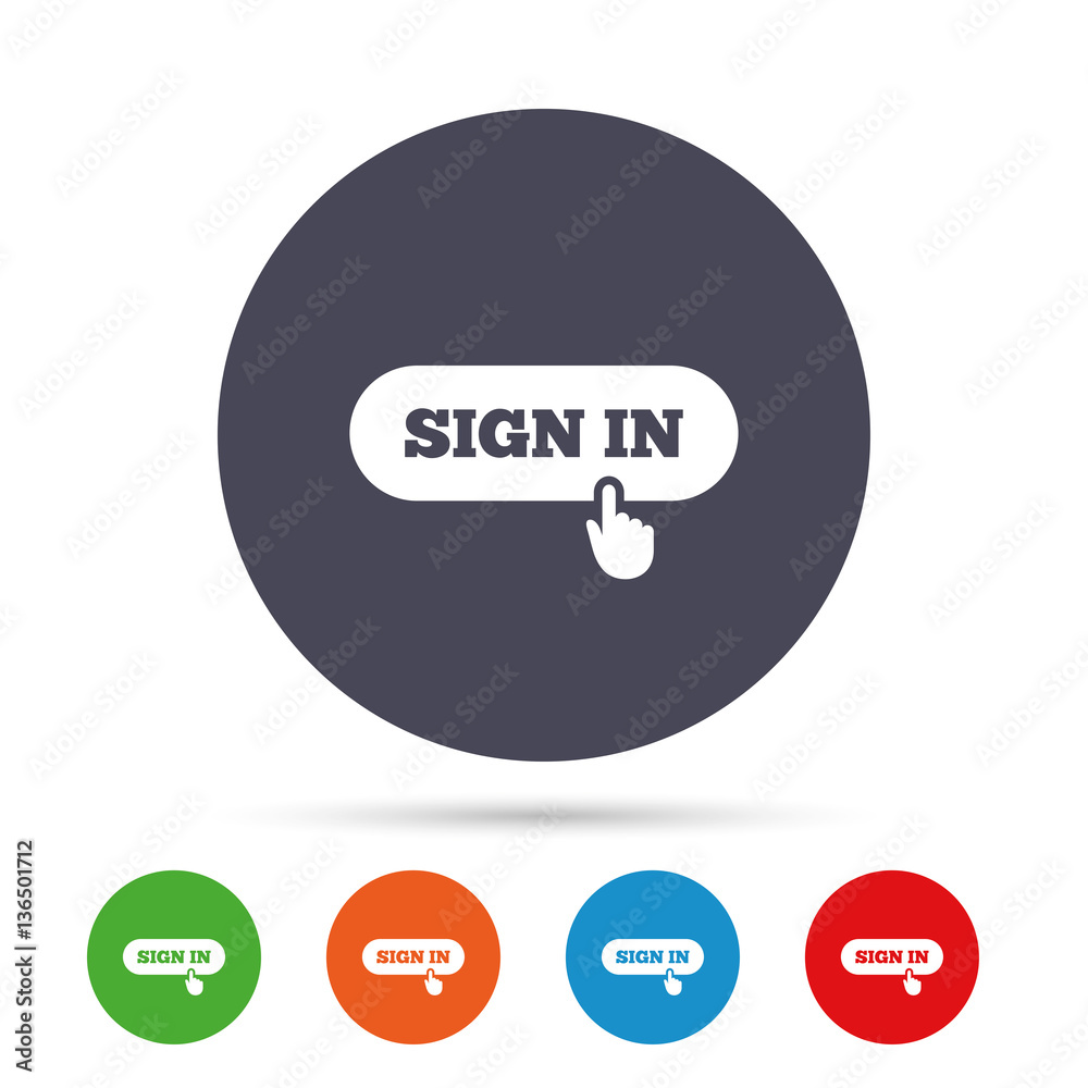 Sign in with hand pointer icon. Login symbol. Sign in with hand pointer icon. Login symbol.