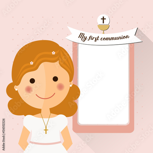 My first communion invitation with foreground girl and message