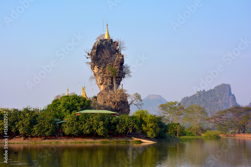 Kyauk Kalap (Kyaut Ka Lat) Pagoda in Hpa-An, Myanmar. Mount Zweg photo