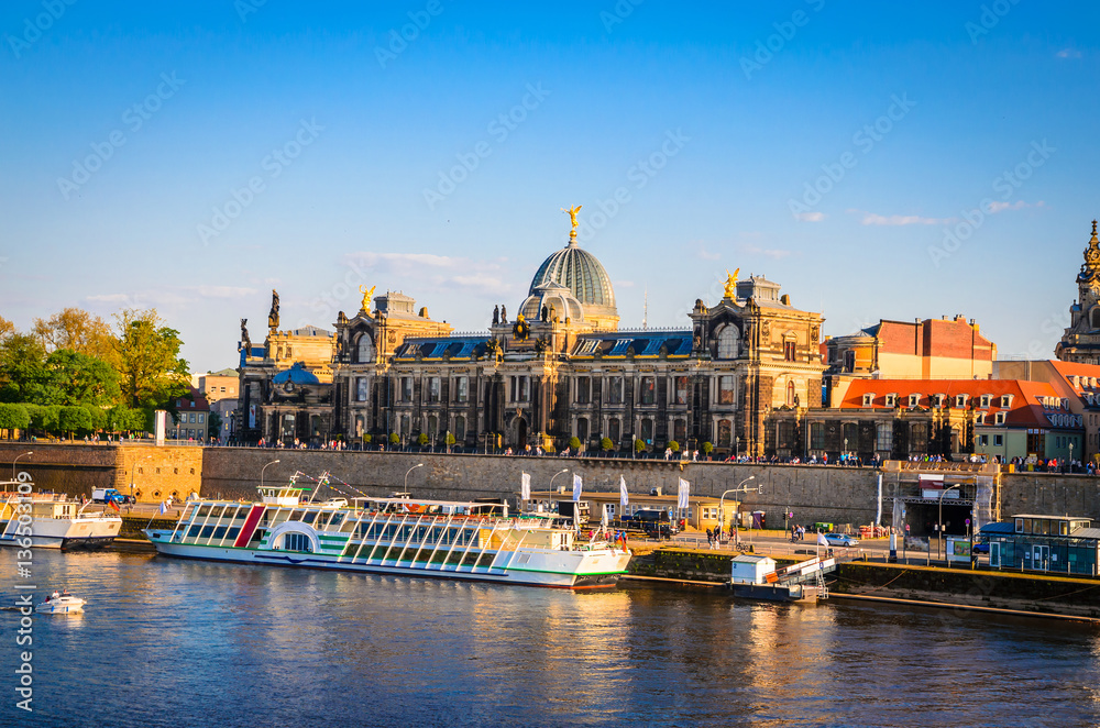 Summer view of the Old Town architecture with Elbe river in Dresden, Saxrony, Germany