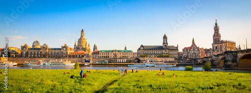 Summer panorama of the Old Town architecture with Elbe river in Dresden, Saxrony, Germany photo