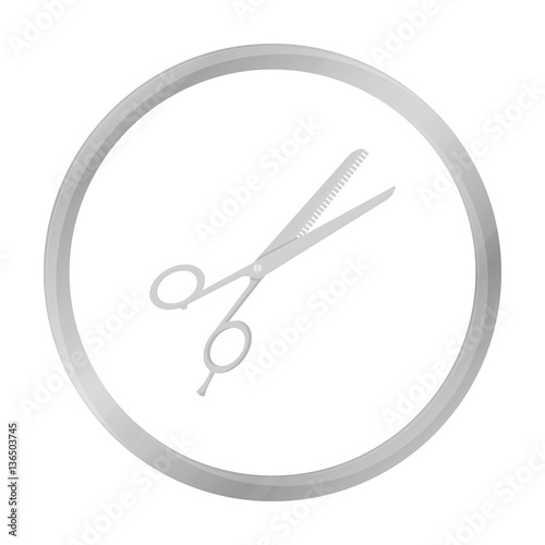 Thinning shears icon in monochrome style isolated on white background. Hairdressery symbol stock vector illustration.
