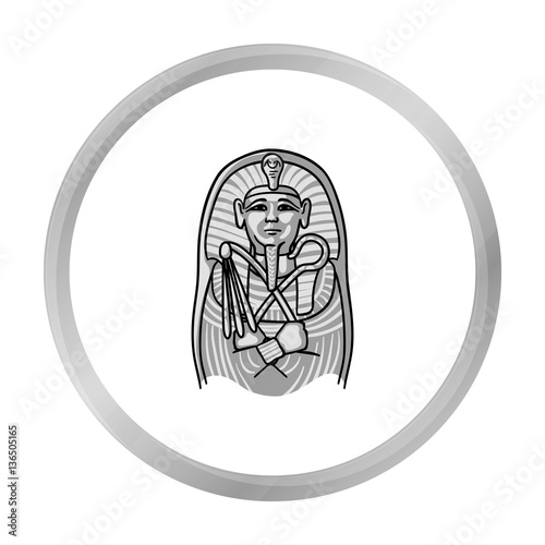 Egyptian pharaoh sarcophagus icon in monochrome style isolated on white background. Museum symbol stock vector illustration.
