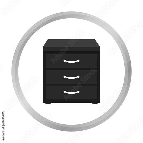 Office filing cabinet icon in monochrome style isolated on white background. Office furniture and interior symbol stock vector illustration.