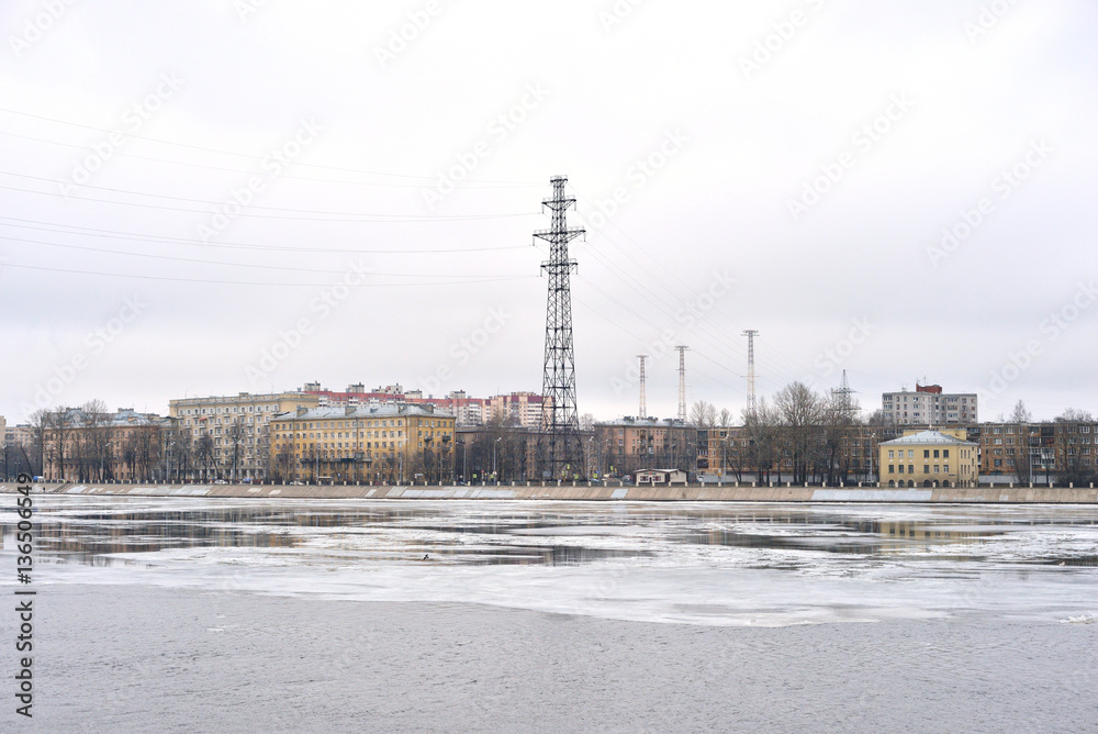 October embankment of Neva River, outskirts of St.Petersburg.