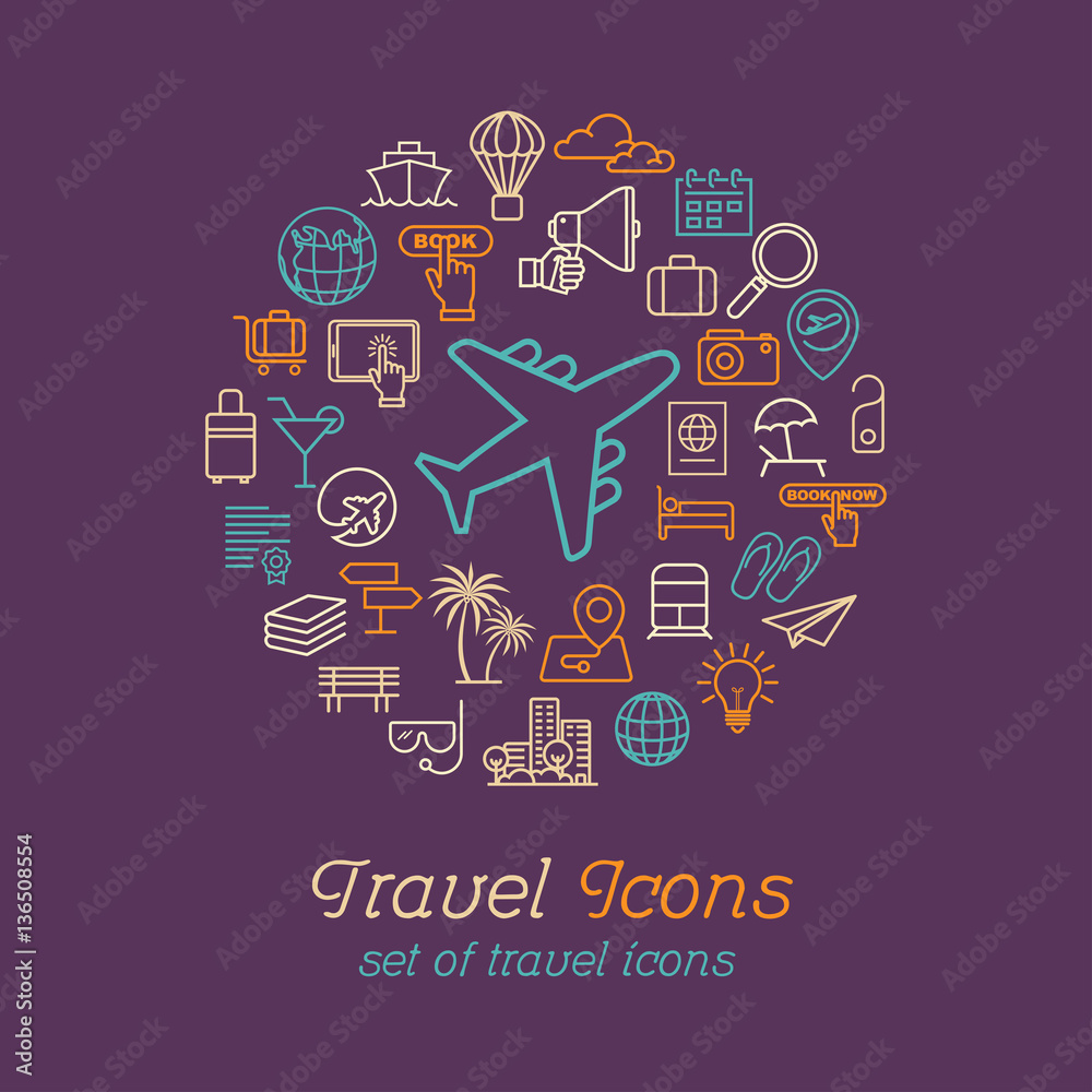 Travel and Tourism line icons set flat design, Logo design template