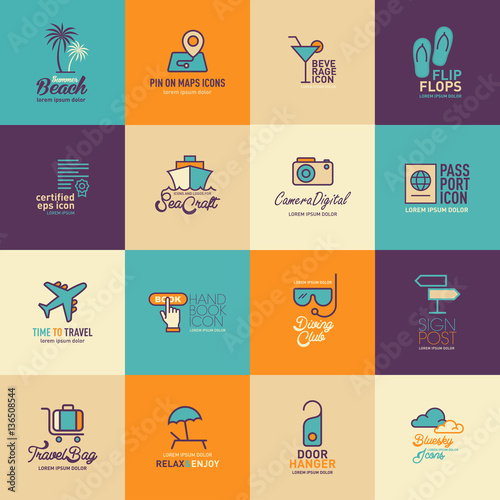 Travel and Tourism icons set flat design, Logo design template