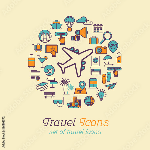 Wallpaper Mural Travel and Tourism icons set flat design, Logo design template Torontodigital.ca