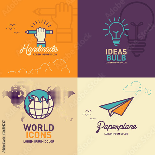 Education flat Icons, hand holding pencil icon, light bulb icon, world icon, paper plane icon  / vector illustration eps-10.